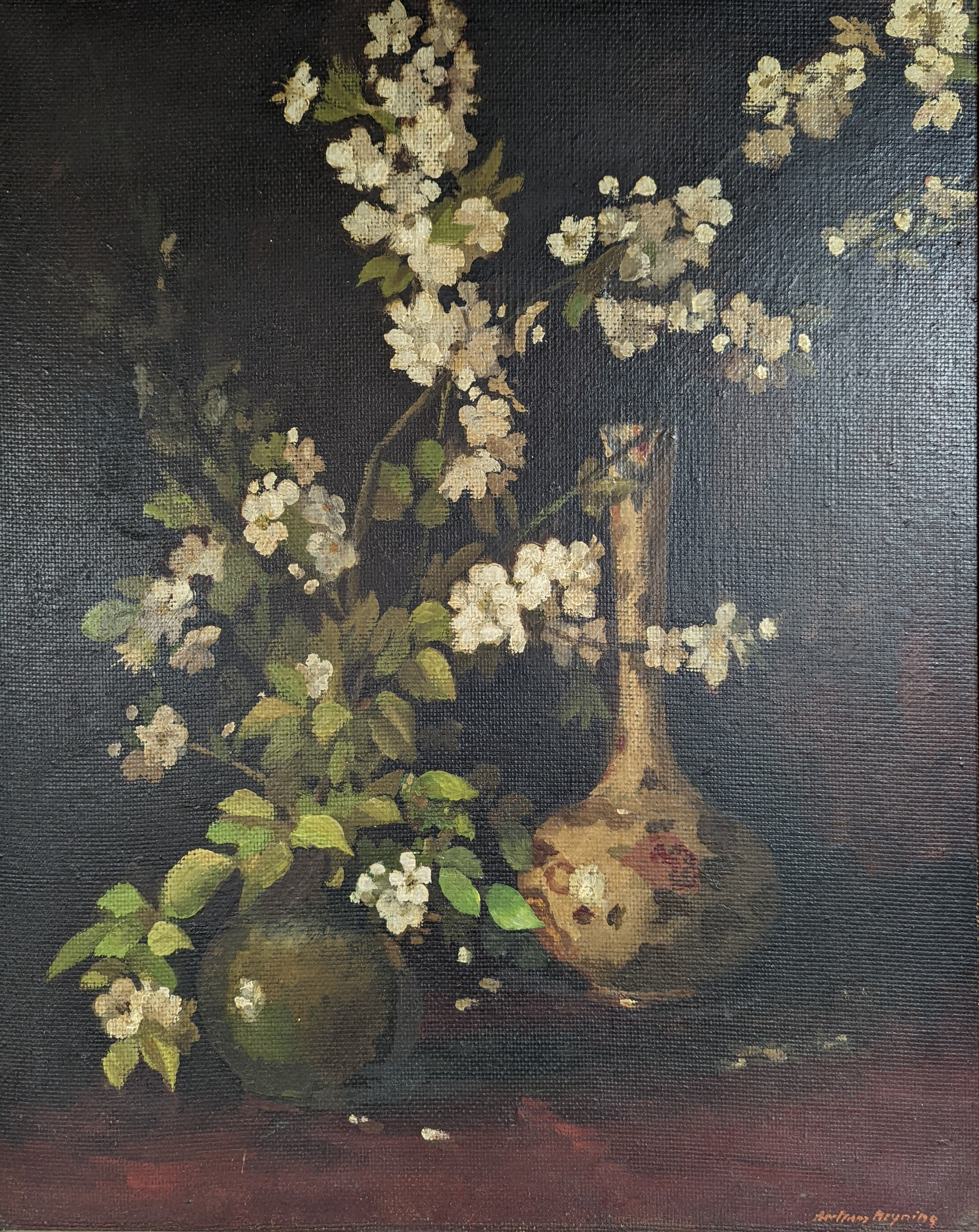 Modern British, oil on board, Still life of flowers in vases, indistinctly signed, 50 x 40cm